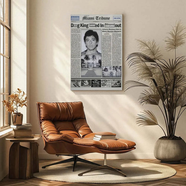 Pacino Tony Montana Newspaper Poster Print Scar Face Trendy Wall Art Canvas Collectible Gift for Movie Enthusiasts High-Quality Solid Wood Waterproof Design, Mafia Movie Poster, Gangster Canvas Wall Art, Man Cave Decor, Gift for Him, Office Decor