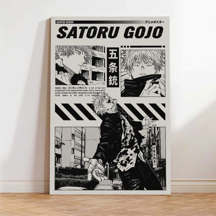 JJK Gojo Satoru & Geto Suguru Minimalist Canvas Wall Art Set - UV Resistant Anime Friendship Kanji Photo, Artistic Black-White Manga Print with A-Frame Hanging for Living Room, Bedroom Decor
