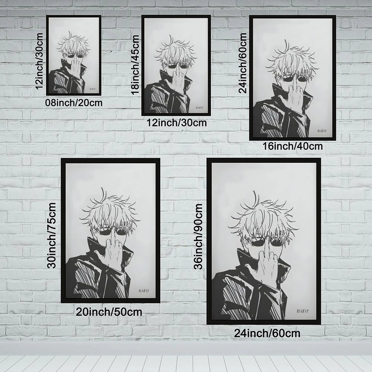 JJK Gojo Satoru & Geto Suguru Minimalist Canvas Wall Art Set - UV Resistant Anime Friendship Kanji Photo, Artistic Black-White Manga Print with A-Frame Hanging for Living Room, Bedroom Decor