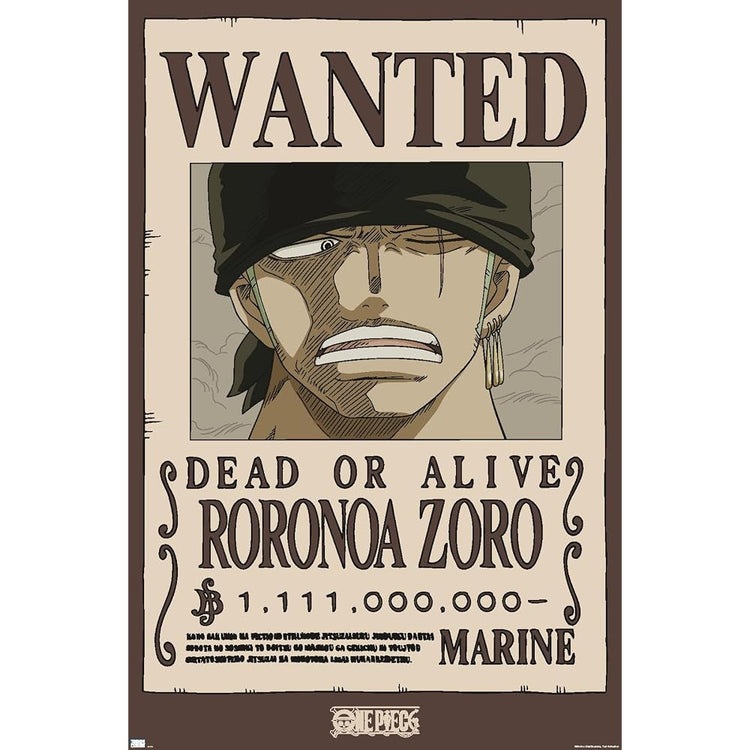 One Piece - Roronoa Zoro Wanted Poster Wall Poster, 22.4L" x 14.7W", Premium Unframed Version