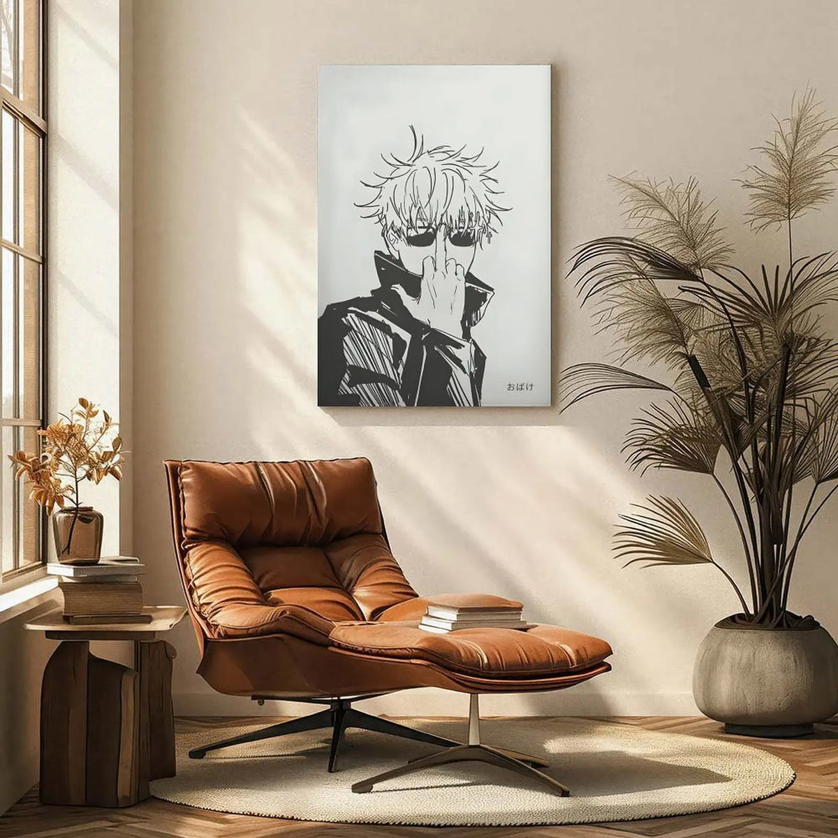 JJK Gojo Satoru & Geto Suguru Minimalist Canvas Wall Art Set - UV Resistant Anime Friendship Kanji Photo, Artistic Black-White Manga Print with A-Frame Hanging for Living Room, Bedroom Decor
